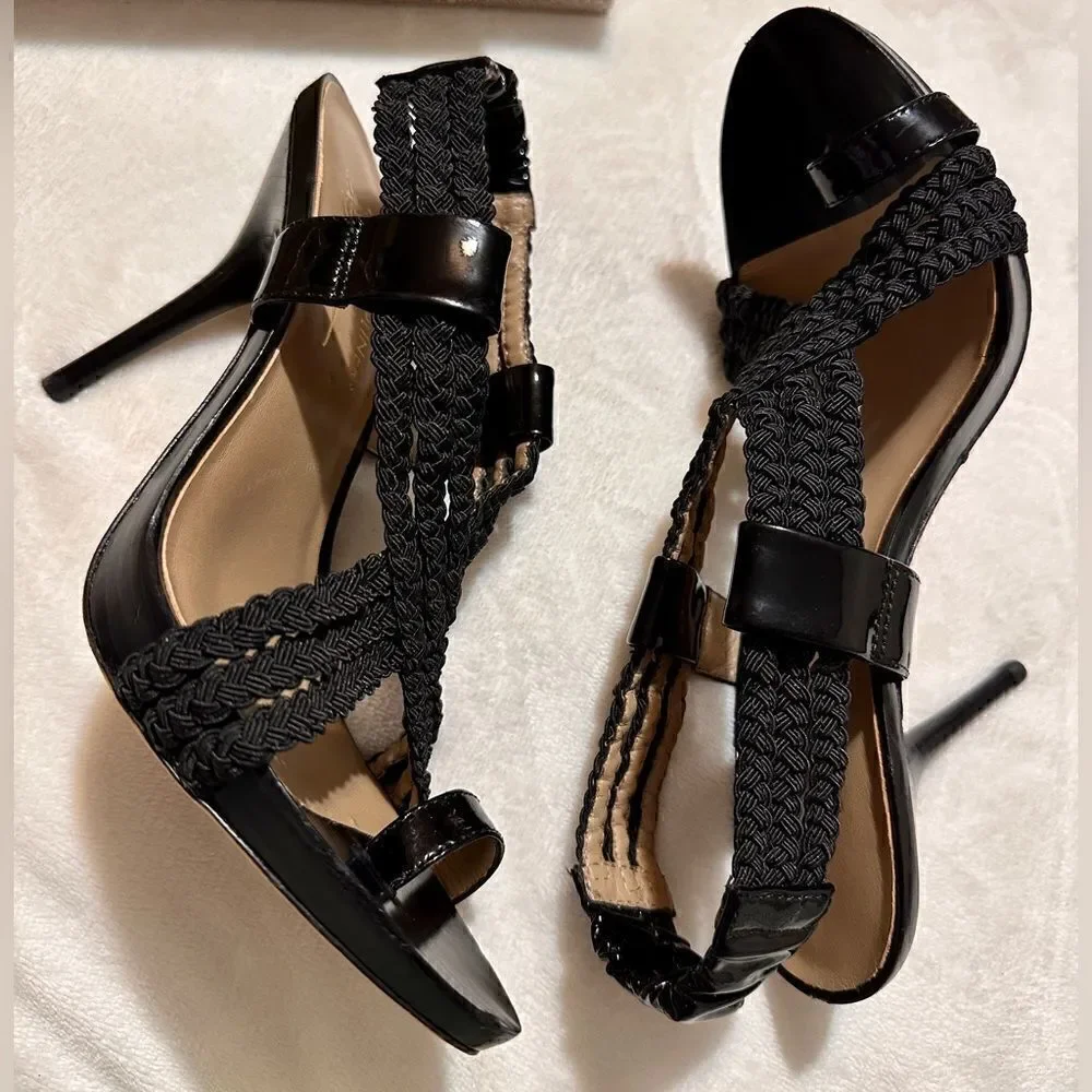 Donald J. Pliner Black Braided Leather Heeled Sandals – Size 8.5M